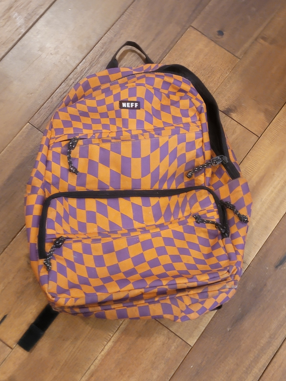 NEFF orange & purple checkered backpack